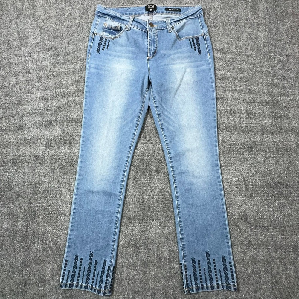 Jones New York Madison Slim Ankle Jeans Light Wash Embroidered Hem JCMMFU8263 10